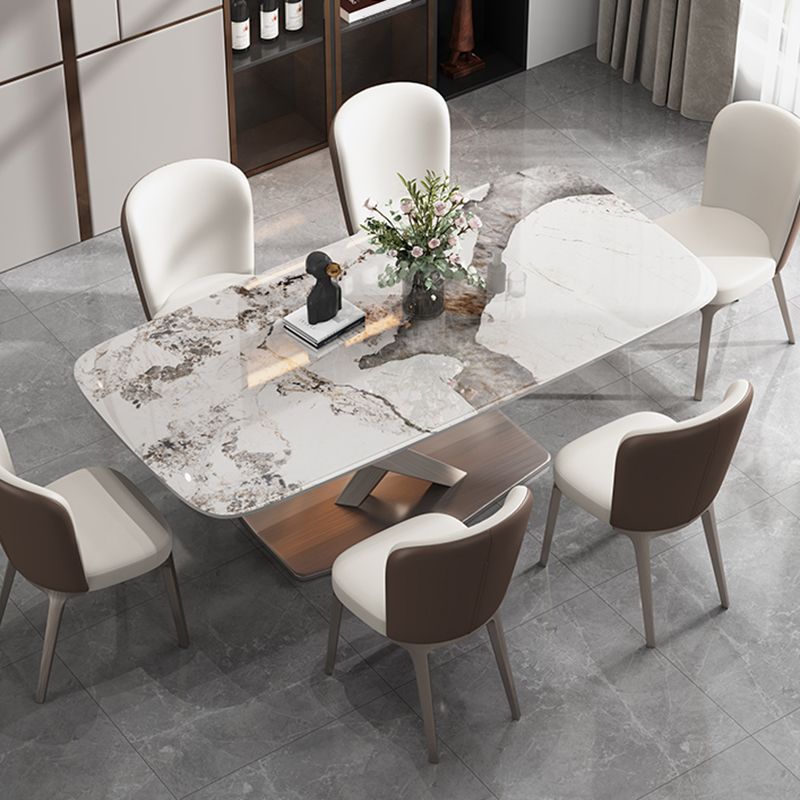 Modern Sintered Stone Dining Table Rectangle Table with Metal Pedestal Base Clearhalo 'Dining Tables & Seating' 'Dining Tables' 'dining_table' 'furn' 'furn_dining_table' 'Furniture' 'Kitchen & Dining Furniture' 1200x1200_5884f0a5-8086-4051-ad04-3984f4865eff