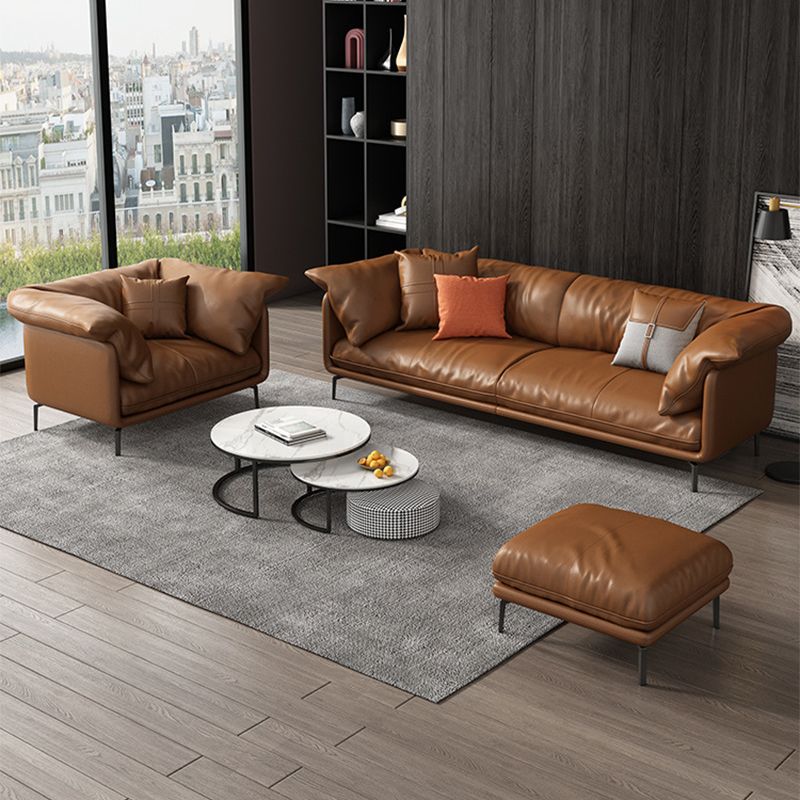 Pillow Top Arm Sofa Faux Leather Down Fill Cushions Sofa in Orange Clearhalo 'furn' 'furn_sofas' 'Furniture' 'Living Room Furniture' 'Sofa' 'sofas' 1200x1200_588703b5-f891-405c-9fe6-b1368bb5dd9b