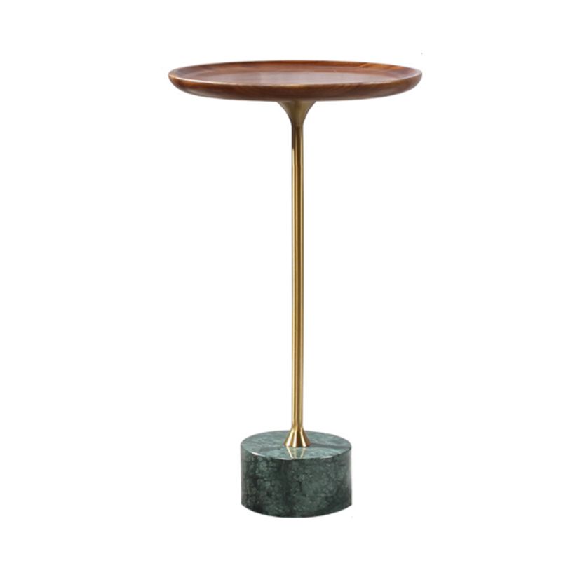 Mid-Century Modern Solid Wood Top End Table Marble Pedestal Sofa Side Table