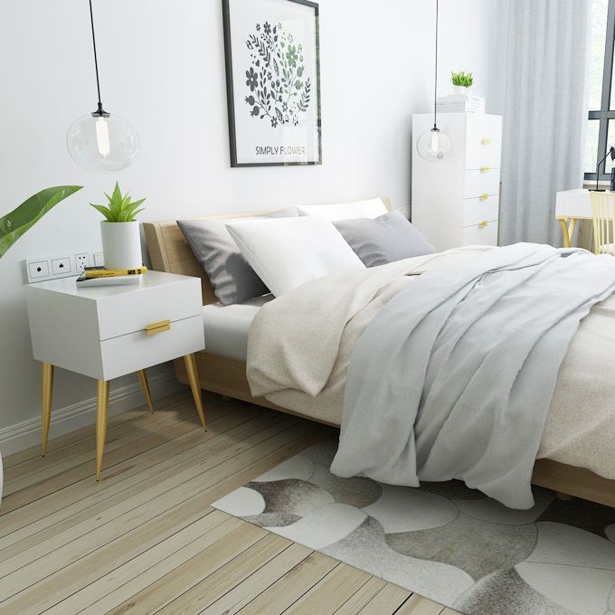 Tavolo da notte notturno in legno e metallo moderno comodino minimalista con gambe