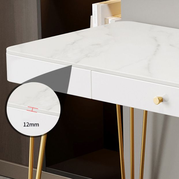 Glam 1-drawer Office Desk Sintered Stone Writing Desk for Home Clearhalo 'furn' 'furn_office_desk' 'Furniture' 'furniture_office_desk' 'Office Desks' 'Office Furniture' 'office_desk' 1200x1200_5889c733-83de-4a42-955a-7e6f438204b8