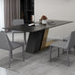 Mesa de rectángulo de base de metal dorado Mesa de comedor de piedra sinterizada en blanco y negro moderno