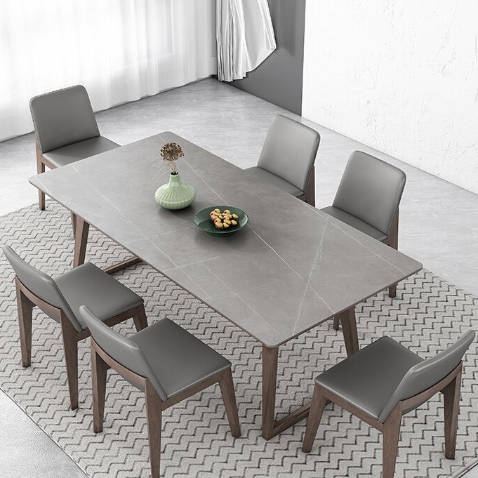Mid-Century Modern Dining Table Gray Sintered Stone Dining Table with Wood Base Clearhalo ' dining_table' 'Dining Tables & Seating' 'Dining Tables' 'furn' 'furn_dining_table' 'Furniture' 'furniture_dining_table' 'Kitchen & Dining Furniture' 'kitchen&dining_furn' 'kitchen' 'kitchen_dining_table' 1200x1200_588db966-41c0-4fbd-b42c-ae4d151c57ae