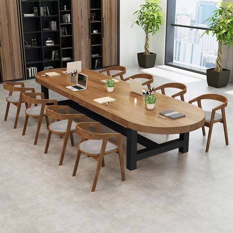 Solid Wood Oval Office Desk 29.53-inch Tall Writing Desk with Iron Legs Clearhalo 'furn' 'furn_office_desk' 'Furniture' 'Office Desks' 'Office Furniture' 'office_desk' 1200x1200_58900548-2a8d-415e-80db-48a3d326bc74