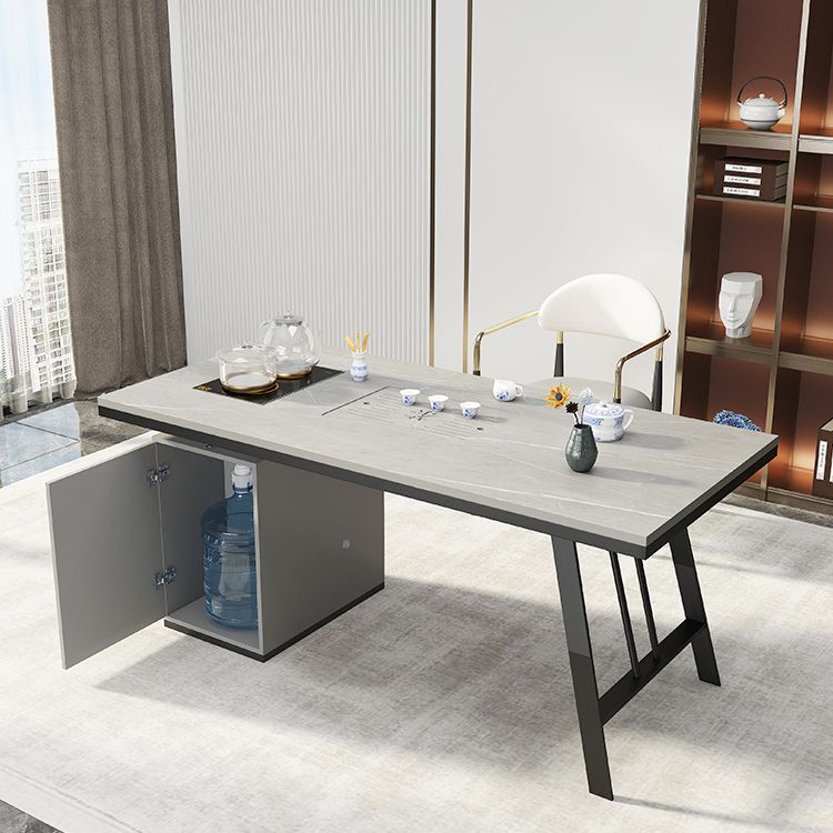 Metal Double Pedestal Table Modern Stone Top Rectangle Counter Dining Table Clearhalo 'Dining Tables & Seating' 'Dining Tables' 'dining_table' 'furn' 'furn_dining_table' 'Furniture' 'furniture_dining_table' 'Kitchen & Dining Furniture' 'kitchen' 'kitchen_dining_table' 1200x1200_589189ba-f29d-42f1-b818-8857ffc5fc9b