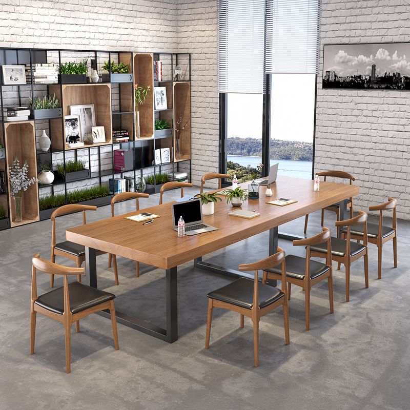 29.53 "Tall Office Desk massief hout rechthoek schrijfbureau met slee -basis