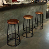 Industrial Round Bar Stools Solid Wood Black Footrest Counter Stool for Shop