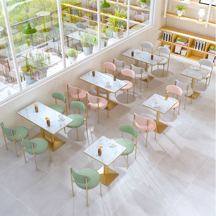 Industrial Wooden White Table for Restaurant Dining Table with Metal Base in Gold