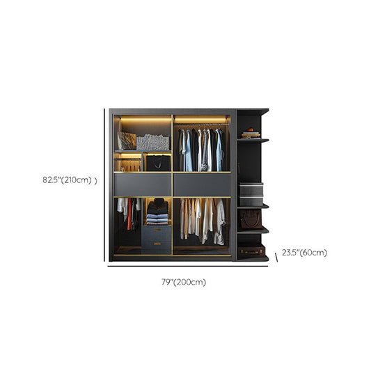 Grey Contemporary Wardrobe Closet Sliding Wardrobe Armoire with Drawer Clearhalo 'Armoires & Wardrobes' 'armoires_wardrobes' 'Bedroom Furniture' 'furn' 'furn_armoires_wardrobes' 'Furniture' 1200x1200_5895e9aa-40a0-42e3-8da5-1600de13cbd1
