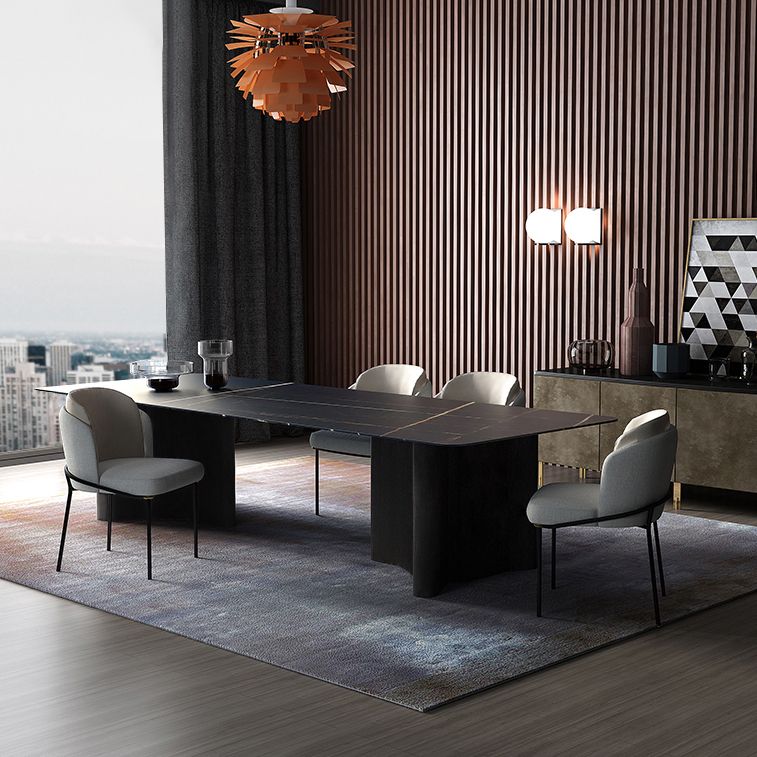 Industrial Sintered Stone Table for Restaurant Rectangle Dining Table with Double Pedestal in Black Clearhalo ' dining_table' 'Dining Tables & Seating' 'Dining Tables' 'furn' 'furn_dining_table' 'Furniture' 'furniture_dining_table' 'Kitchen & Dining Furniture' 'kitchen&dining_furn' 'kitchen' 'kitchen_dining_table' 1200x1200_589662c5-001c-4110-aced-99734242caf8