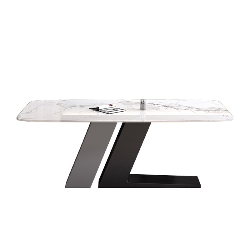 Industrial Sintered Stone Table for Restaurant Rectangle White Table with Double Pedestal Clearhalo 'Dining Tables & Seating' 'Dining Tables' 'dining_table' 'furn' 'furn_dining_table' 'Furniture' 'Kitchen & Dining Furniture' 1200x1200_589753f6-b395-4bb1-83c5-99247f02cbc9