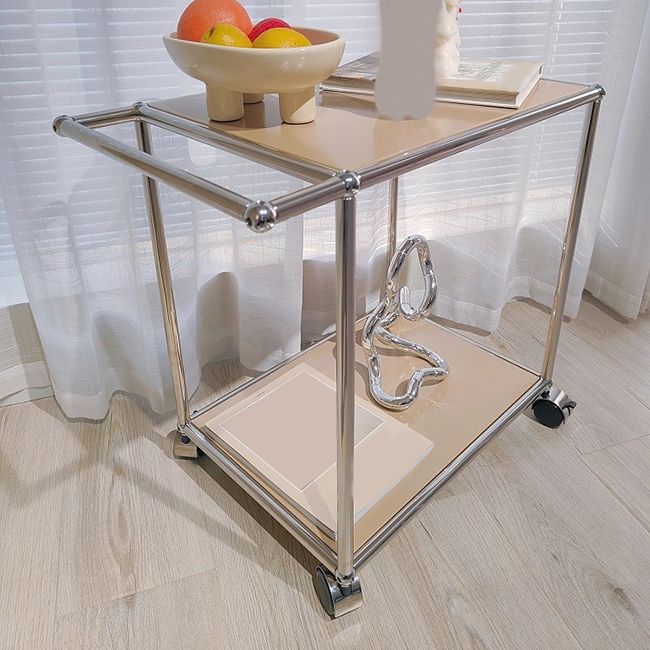 Medieval Modern Style Rectangular Metal/glass Table Wheel Base Side Table Clearhalo 'Coffee & Accent Tables' 'End & Side Tables' 'end_side_tables' 'furn' 'furn_end_side_tables' 'Furniture' 'Living Room Furniture' 1200x1200_589b8811-5757-499f-82f4-cbacddd691f3