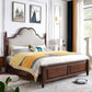 84.65 inch Wide Victorian Bed Frame Rubberwood Standard Bed with Upholstered Headboard