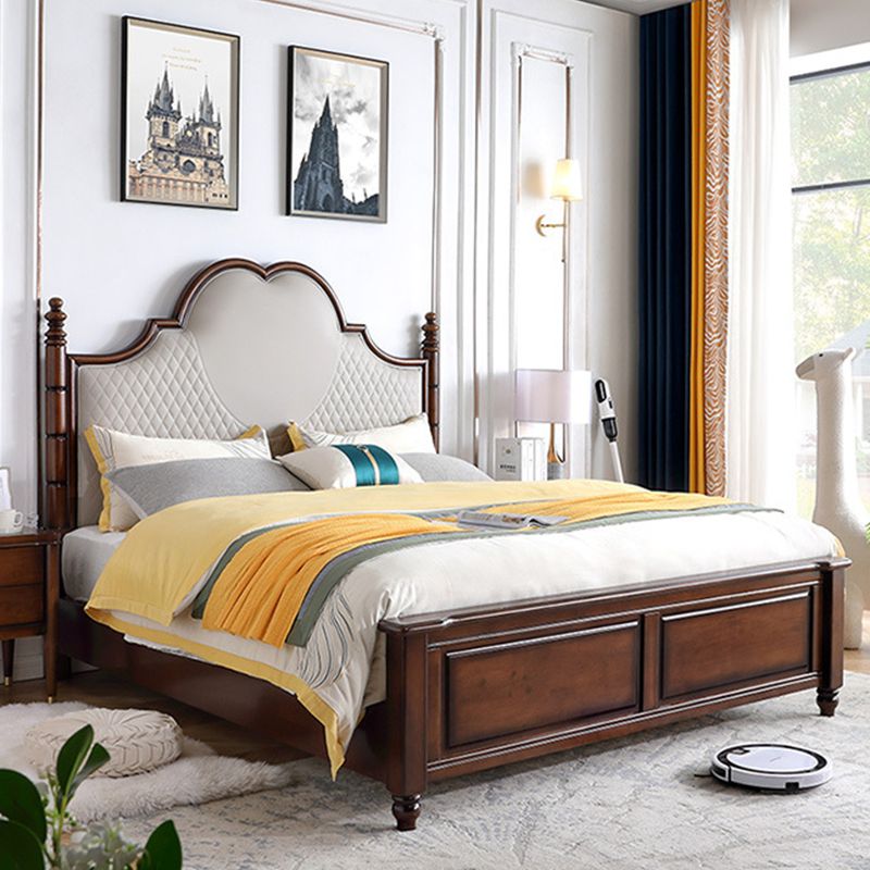 84.65 inch Wide Victorian Bed Frame Rubberwood Standard Bed with Upholstered Headboard