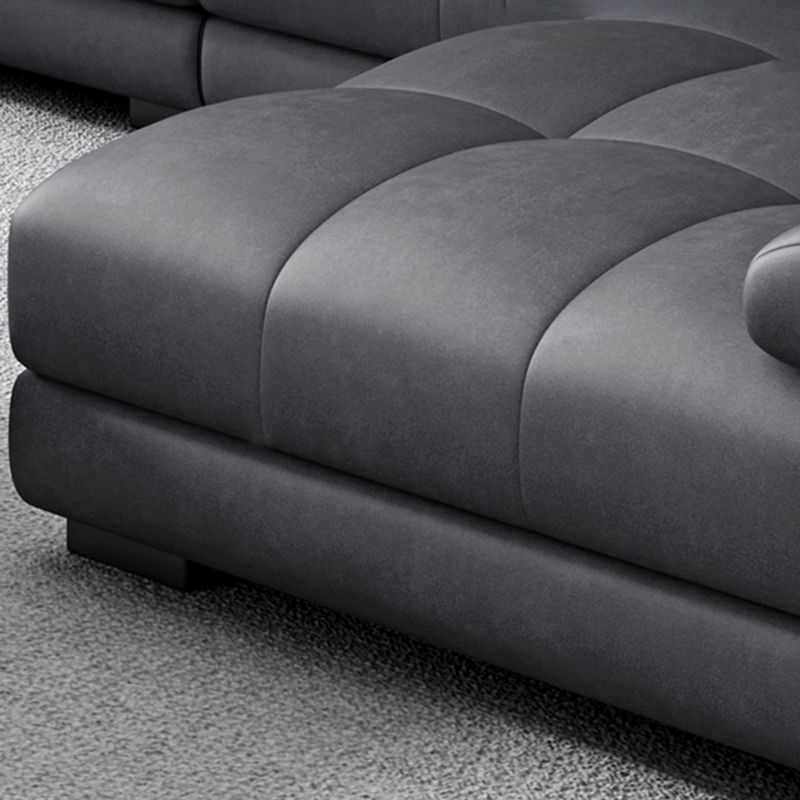 Modern Square Arm Sectional SofaFaux Leather L-Shape Sofa for Living Room