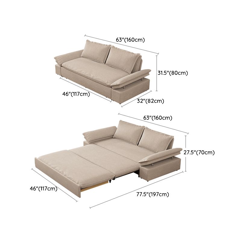 Sofá para dormir de cuero de color beige 32.28 "Cama de sofá ancho con colchón desmontable