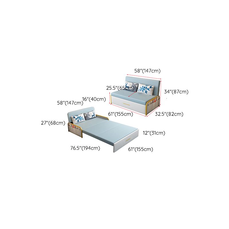 グラムラウンドアーム布団フレームボンドレザーブルースリーパーソファ