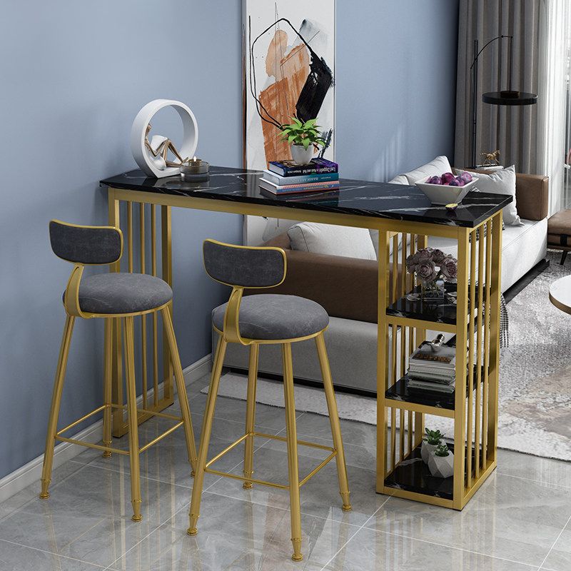 Rectangle Bar Dining Table Contemporary Bar Table with Sled Base in Gold Clearhalo 'Bar Furniture' 'Bar Tables' 'bar_tables' 'furn' 'furn_bar_tables' 'Furniture' 'furniture_bar_tables' 'Kitchen & Dining Furniture' 1200x1200_58a83343-12ce-43b4-b202-44c80ea05a1d
