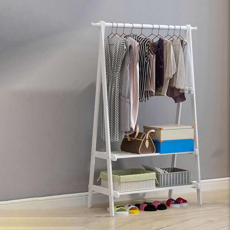 Modern massief houten jas hangers vrijstaand kaprek met opbergplanken