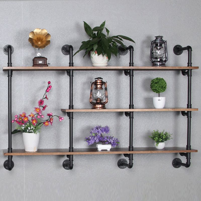 Industrial Wall Mounted Bookshelf with Black Iron Frame Pine Wood Shelf Clearhalo 'Bookcases' 'furn' 'furn_bookcases' 'Furniture' 'furniture_bookcases' 'kitchen' 'kitchen_bookcases' 'Living Room Furniture' 'Office Furniture' 1200x1200_58aee501-304a-4004-a531-4a771b7836f4
