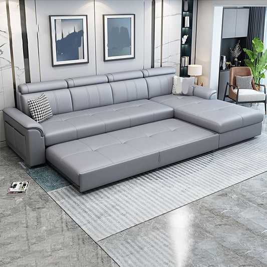 113.39" W x 64.96" D x 35.43" H Sleeper Sofa & Chaise Faux Leather Sewn Pillow Back Sofa Clearhalo 'furn' 'furn_sectionals' 'Furniture' 'furniture_sectionals' 'Living Room Furniture' 'Sectionals' 1200x1200_58b55b1b-a75b-43dd-900c-b71d1ff0ee63