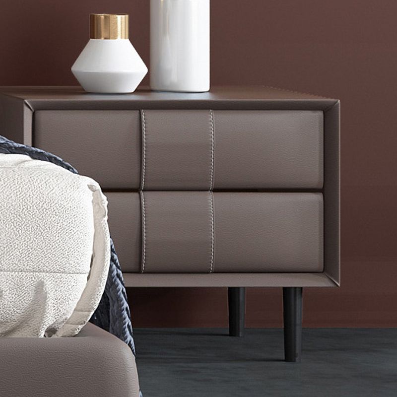 Cama de cuero de falsa mesita de noche de acento de 2 cavadores Noche para dormitorio