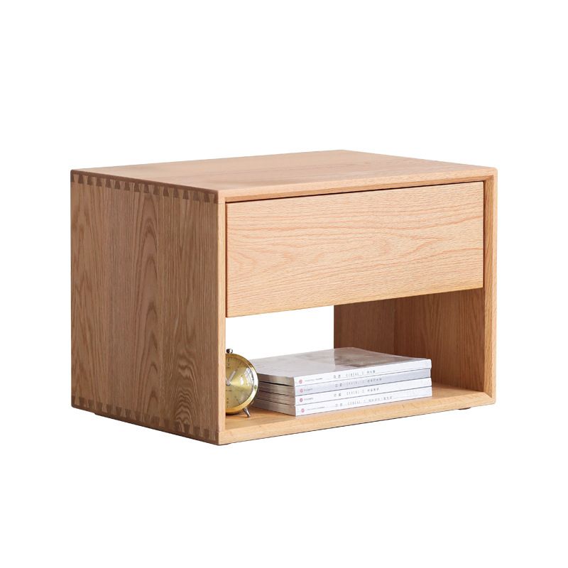 パールウッドベッドサイドキャビネット1引き出しコンテンポラリーオープンストレージベッドナイトスタンド