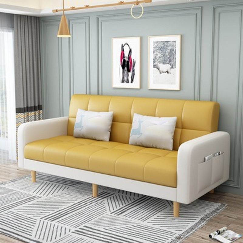 コンテンポラリーフェイクレザーとリネンビスケットバックコンバーチブルセッピーソファ