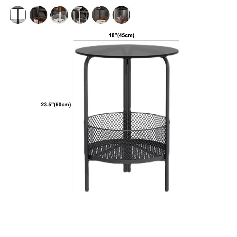 23.6" Tall Modern Round Glass Top Side Table Iron 3 Legs End Table with Storage