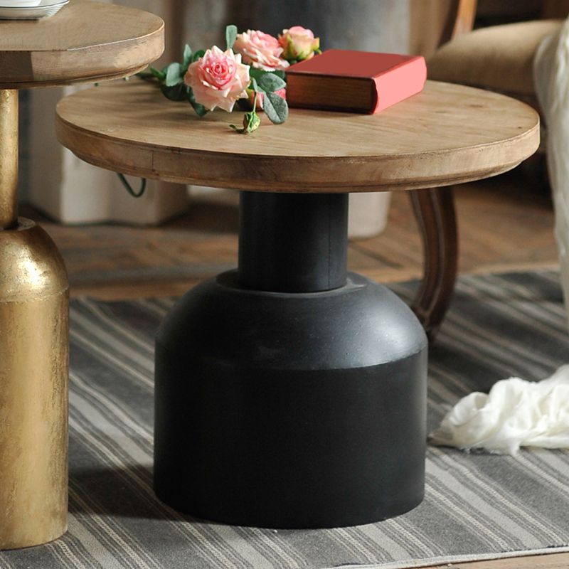Solid Wood End Slide Table with Ironcraft Pedestal End Table Clearhalo 'Coffee & Accent Tables' 'End & Side Tables' 'end_side_tables' 'furn' 'furn_end_side_tables' 'Furniture' 'Living Room Furniture' 1200x1200_58be58c3-f284-4947-87f0-492fabd083cf