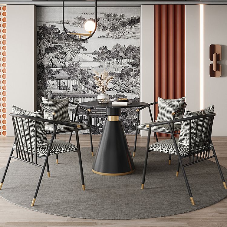 Mesa de piedra sinterizada de metal moderna redonda de piedra sinterizada con base de pedestal negro