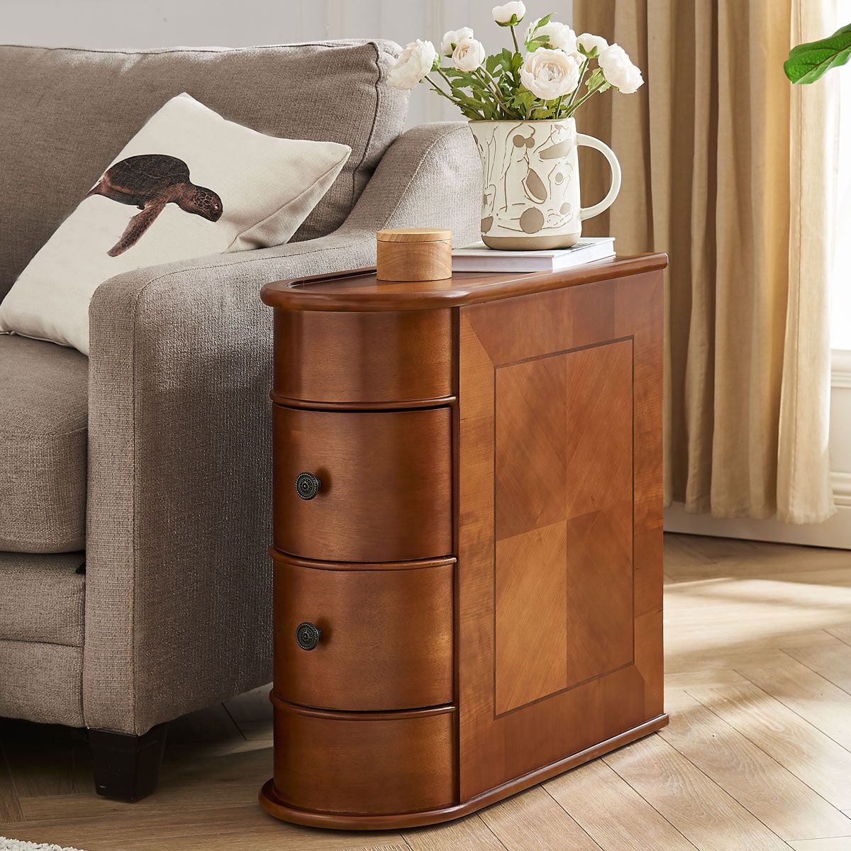 2-Drawer Wood Side Table North European Geometric Corner Table