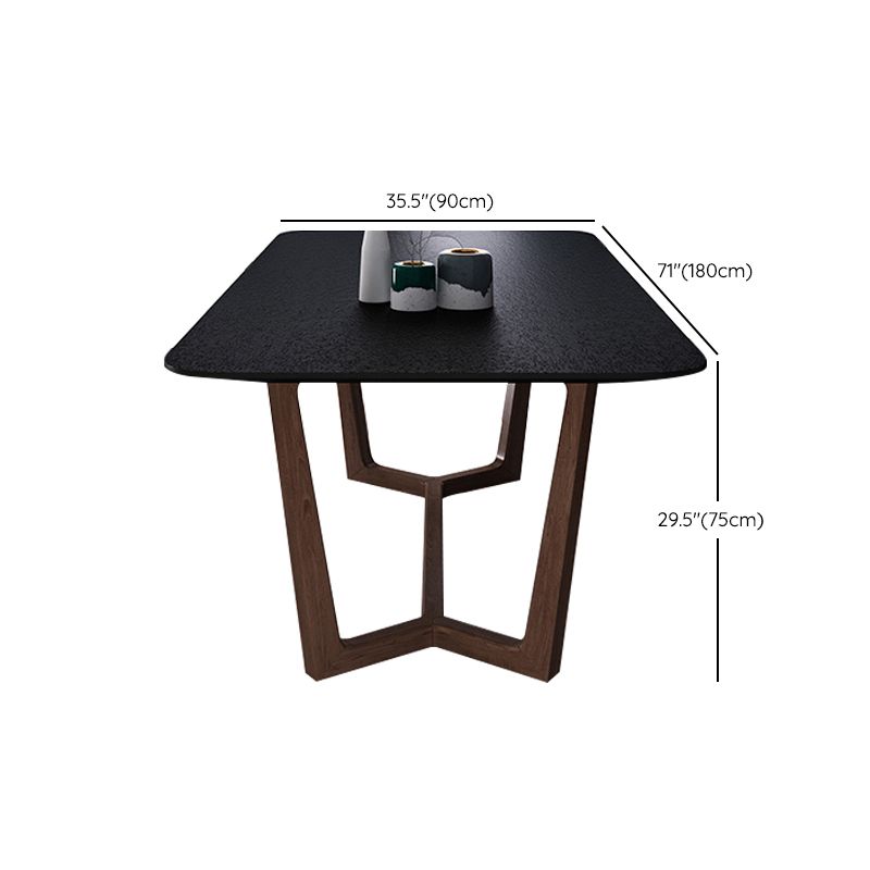 Matte Black Top Dinette Table with Wooden Frame Modern Indoor Dining Table