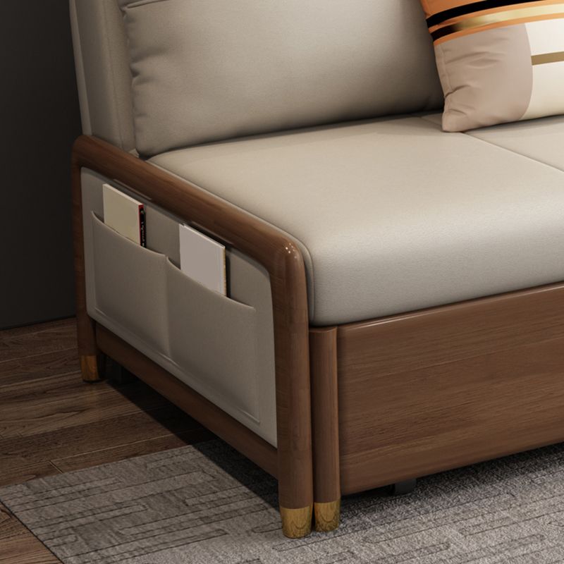 Canapé-lit beige et marron avec oreillers sièges convertibles avec rangement