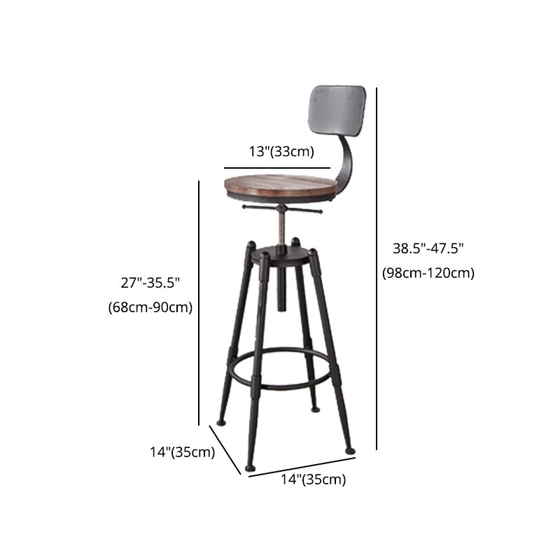 Industrial Footrest Adjustable Height Barstool Brown Pine Home Stool Clearhalo 'Bar Furniture' 'Bar Stools' 'bar_stools' 'furn' 'furn_bar_stools' 'Furniture' 'furniture_bar_stools' 'Kitchen & Dining Furniture' 1200x1200_58d38ff6-3049-46a5-a6e6-f3c1a9c70936