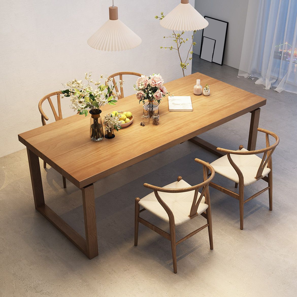 Ensemble de salle à manger moderne 1/2/5 pièces, Table à manger rectangulaire en bois de pin pour cuisine et salle à manger