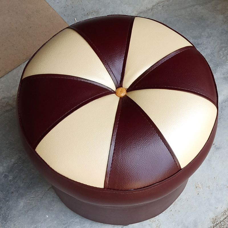 Mid-Century Modern Pouf Ottoman PU Leather Upholstered Tufted Patchwork Round Ottoman Clearhalo 'furn' 'furn_ottomans_poufs' 'Furniture' 'Living Room Furniture' 'Ottomans & Poufs' 'ottomans_poufs' 1200x1200_58d778b0-b456-4c77-94bb-83f60892e881