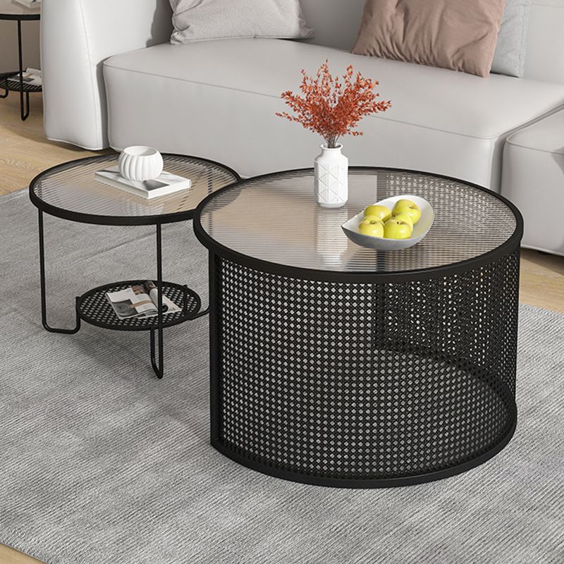 Tropical Round Frame Cocktail Table Glass Top Coffee Table Set