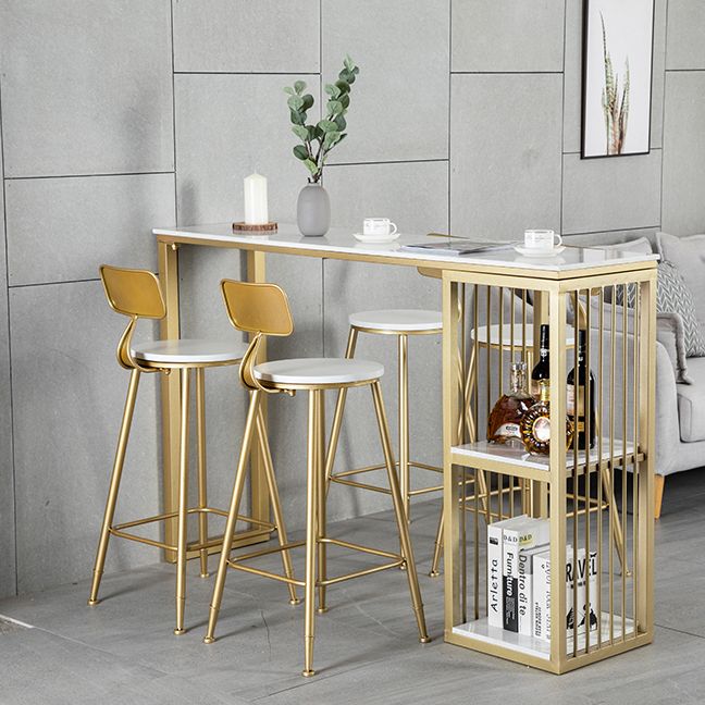 Glam Rectangle Bar Dining Table White Faux Marble Top Iron Indoor Bistro Table with Shelf Clearhalo 'Bar Furniture' 'Bar Tables' 'bar_tables' 'furn' 'furn_bar_tables' 'Furniture' 'furniture_bar_tables' 'Kitchen & Dining Furniture' 1200x1200_58dcd112-8aee-4093-82f0-d5667e0f2223