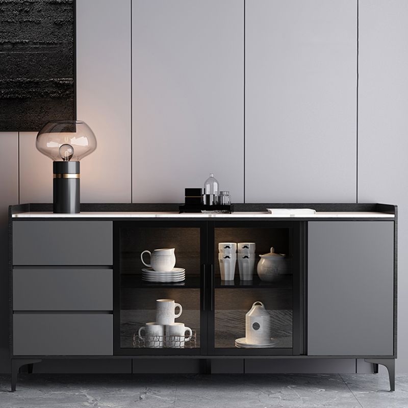 Moderno server da pranzo in legno di vetro con mobile sideboard in legno con 3 cassetti