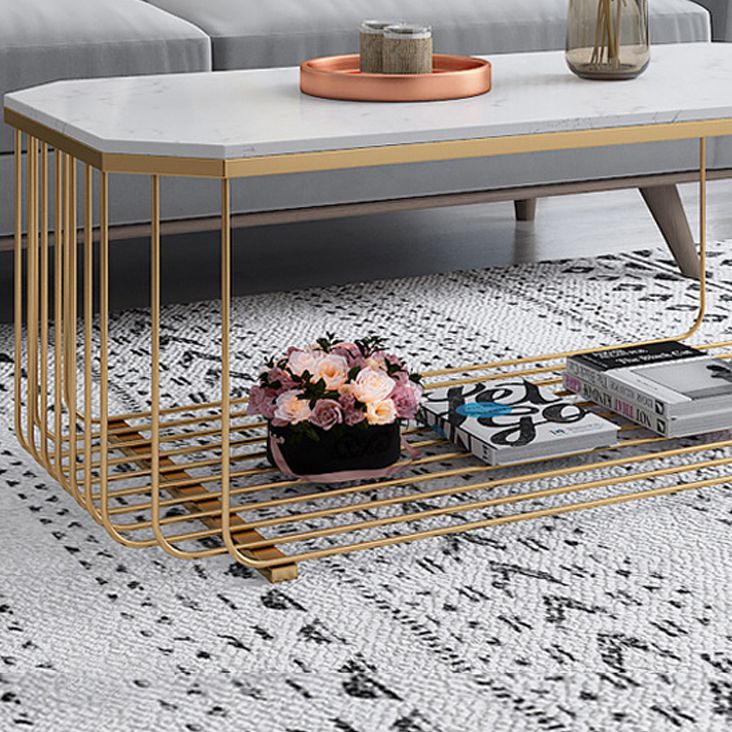 Gold Metal Frame Coffee Table Luxurious Cocktail Table with Shelf Clearhalo 'Coffee & Accent Tables' 'Coffee Tables' 'coffee_tables' 'furn' 'furn_coffee_tables' 'Furniture' 'Living Room Furniture' 1200x1200_58e38c45-8293-4a3d-8757-cf8b5d42fc6a