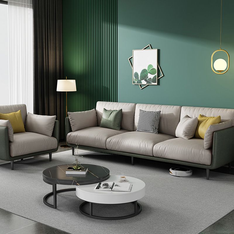 Contemporary Faux Leather Sofa with Pillows Back and Pillow Top Arm Clearhalo 'furn' 'furn_sofas' 'Furniture' 'Living Room Furniture' 'Sofa' 'sofas' 1200x1200_58e4a53c-eecd-49bd-b41a-24c2194f898e