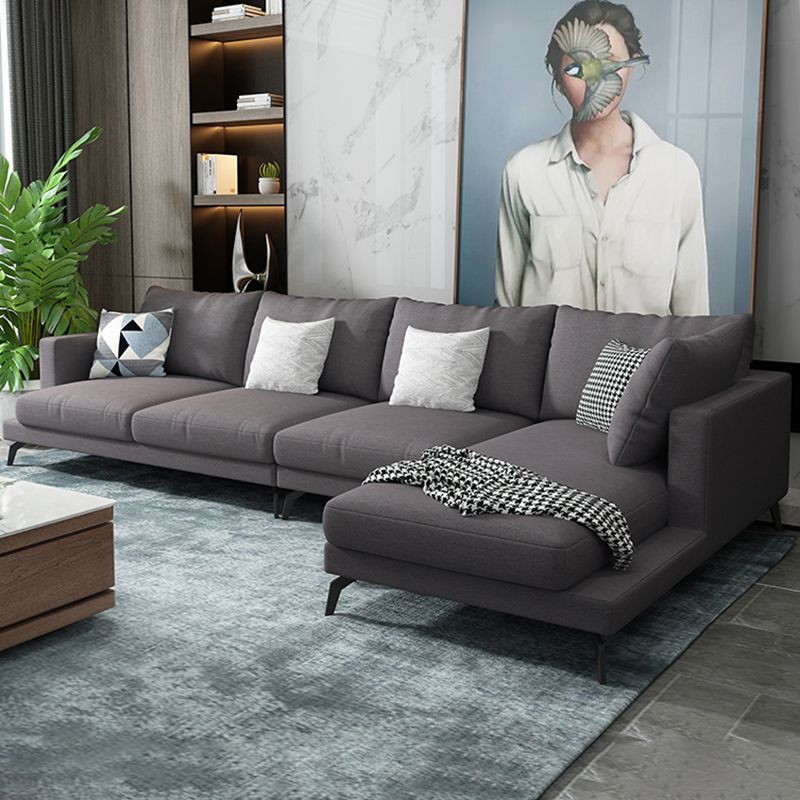 Square 4-Seater Sectional with Pillows Back in Linen Blend L-shape Sectional Clearhalo 'furn' 'furn_sectionals' 'Furniture' 'Living Room Furniture' 'Sectionals' 1200x1200_58e4d697-16ef-4d6a-be4c-644594804771