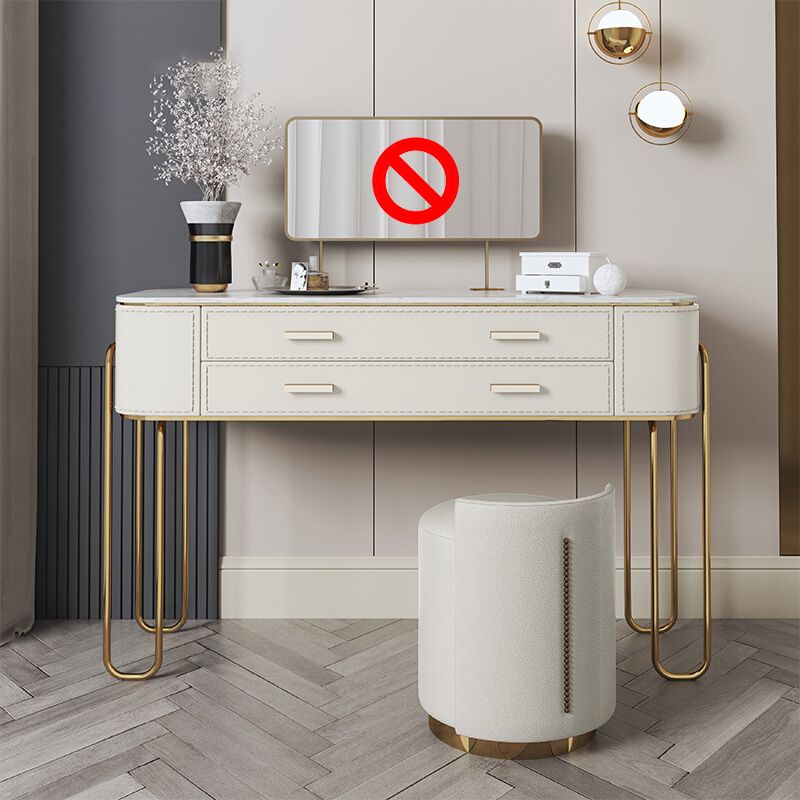 Glam Beige Makeup Dressing Table Stool Set Slate Top Vanity Tables