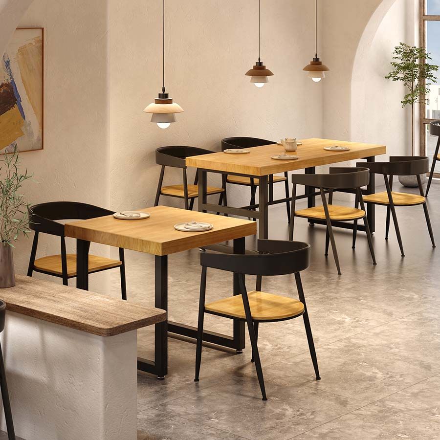 Natural Finish Table with Metal Frame Industrial Solid Wood Top Dining Table Clearhalo 'Dining Tables & Seating' 'Dining Tables' 'dining_table' 'furn' 'furn_dining_table' 'Furniture' 'Kitchen & Dining Furniture' 1200x1200_58e6610f-0fa8-49dd-8136-f263121b8d16