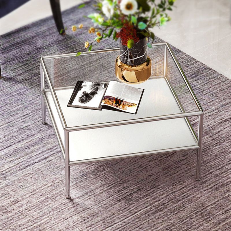 Modern 4 Legs Coffee Table Square Cocktail Table in Brown/Transparent Clearhalo 'Coffee & Accent Tables' 'Coffee Tables' 'coffee_tables' 'furn' 'furn_coffee_tables' 'Furniture' 'furniture_coffee_tables' 'Living Room Furniture' 1200x1200_58e72a2a-7a07-4b6f-bf5e-da4646ba13d6