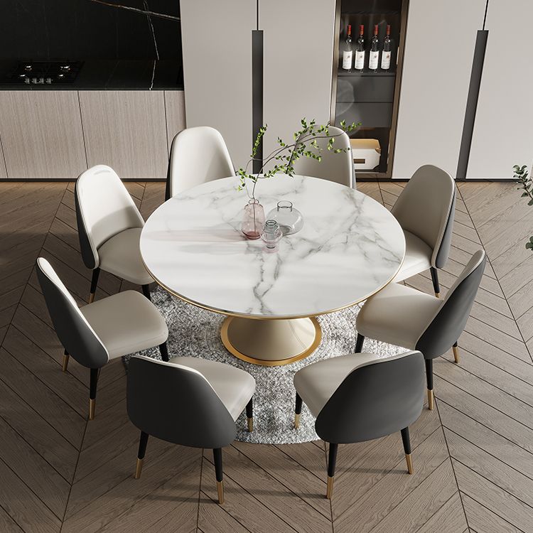 Round Glam Dining Room Set 1/4/5/9 Pcs Sintered Stone Dining Table and Chairs Clearhalo 'Dining Room Sets' 'Dining Tables & Seating' 'dining_room_set' 'furn' 'furn_dining_room_set' 'Furniture' 'Kitchen & Dining Furniture' 1200x1200_58e9192b-a53e-4660-9e68-d107096a8d0d