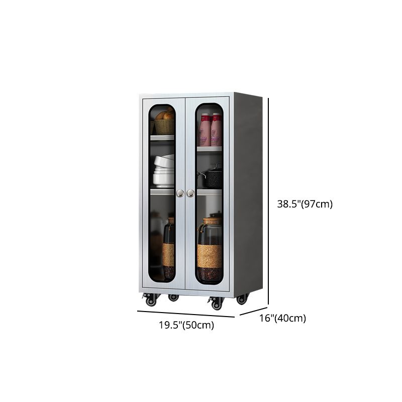 Modern Stainless Steel Dining Server Silver Adjustable Shelving Cabinets with Door Clearhalo 'buffet_sideboard' 'Buffets & Sideboards' 'furn' 'furn_buffet_sideboard' 'Furniture' 'furniture_buffet_sideboard' 'Kitchen & Dining Furniture' 1200x1200_58f1d915-a07a-44a3-8ae5-122def5e58de