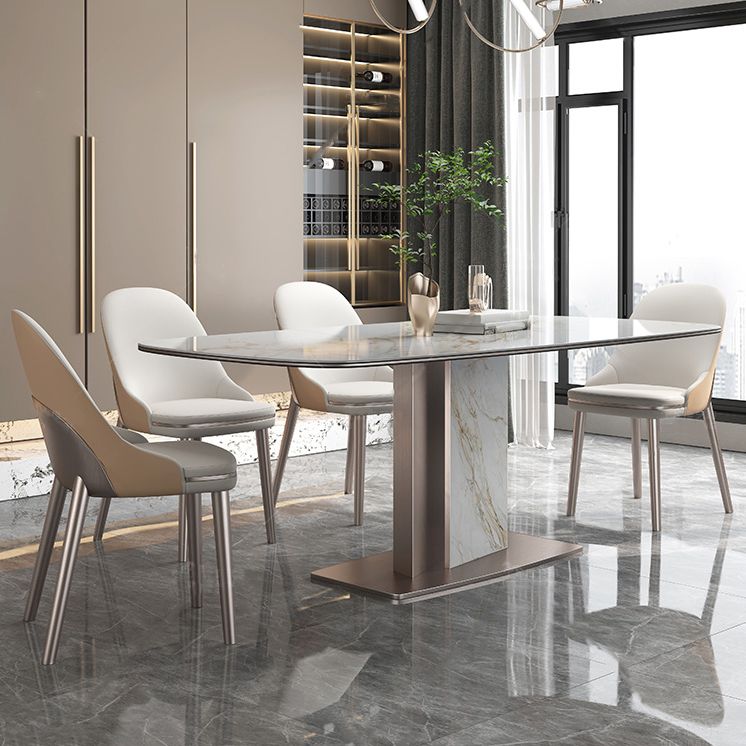 Luxury Sintered Stone Top Dining Table Rectangle Table with Metal Pedestal in Rose Gold Clearhalo ' dining_table' 'Dining Tables & Seating' 'Dining Tables' 'furn' 'furn_dining_table' 'Furniture' 'furniture_dining_table' 'Kitchen & Dining Furniture' 'kitchen&dining_furn' 'kitchen' 'kitchen_dining_table' 1200x1200_58f2d73d-54ff-4ac4-8741-e973e9d956bb
