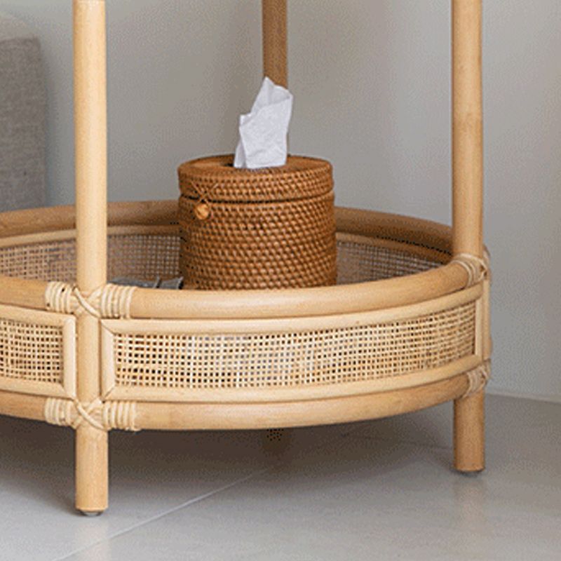 Tropical Round Cocktail Table Light Wood Coffee Cocktail Table with Storage